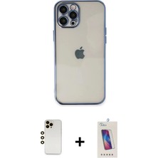 Masa Dostu Ieg™ iPhone 12 Pro Max Kılıf Vadi Minimal - Siyah Joko 5d Cam + Gold Shine Kamera Lens