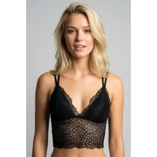New Bra Desen Dokulu Dantel Crop Bralet | Siyah 8426