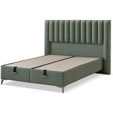 Mona Yatak Graft Modern Çift Kişilik Baza Seti Yeşil Keten Kumaş Başlıklı Dayanıklı Konforlu Lüks Set