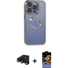 Masa Dostu Ieg™ iPhone 15 Pro Kılıf Pusula Form - Siyah Buffer Hayalet Cam Ekran Koruyucu + Siyah Raze Meta