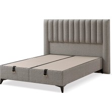 Mona Yatak Graft Modern Tek Kişilik Baza Seti Gri Keten Kumaş Başlıklı Dayanıklı Konforlu Lüks Set