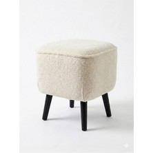 Co Art Home Kare Bukle Puf 40X40X40 cm – Krem | Ahşap Ayaklı | Oturma Odası & Yatak Odası Pufu