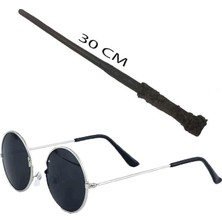 TeknoKapsül Harry Potter Asası 30 cm Siyah Metal Çerçeveli Harry Potter Gözlüğü Seti