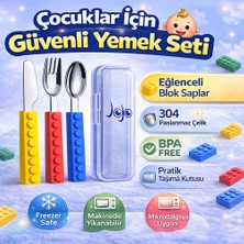 Jojobebek Çocuk Çatal Kaşık Bıçak Seti Silikon Saplı BPA Free Saklama Kutulu 18 Ay+ (4 parça)