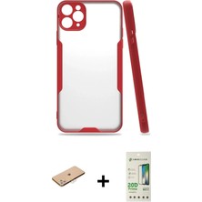 Masa Dostu Ieg™ iPhone 11 Pro Max Kılıf Atlas Asil Serisi - Siyah 20D Premium Cam Ekran Koruyucu + Pembe Re