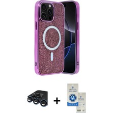Masa Dostu Ieg™ iPhone 15 Pro Kılıf Eksen Çizgi - Şeffaf Royal Nano Ekran Koruyucu + Lacivert Raze Metal