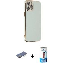 Masa Dostu Ieg™ iPhone 12 Pro Max Kılıf Yankı Serisi - Siyah 5d Eko Cam Ekran Koruyucu + Yeşil Renkli Kam