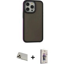 Masa Dostu Ieg™ iPhone 13 Pro Max Kılıf Eksen Işık - Siyah Bilvis 3D Cam Ekran Koruyucu + Rose Gold Rainb