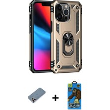 Masa Dostu Ieg™ iPhone 13 Pro Max Kılıf Ahenk Klasik Koleksiyonu - Siyah 18D Cam Ekran Koruyucu + Mor Metal