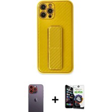 Masa Dostu Ieg™ iPhone 12 Pro Max Kılıf Yörünge Yansıma - Şeffaf Temperli Cam Ekran Koruyucu + Turuncu