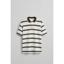 Abluka Online Erkek Regular Fit Çizgili Triko Polo Yaka T-Shirt Ekru