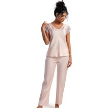 Vienetta Kadın Kısa Kol Saten Pembe Pijama Takımı C0T2N2161