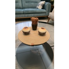 Zeora Home Doğal Jüt Hasır Görünümlü Oval Runner Bohem Halka Kenar Detaylı Masa Sehpa