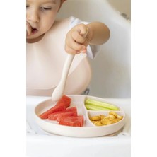 Fun And Market Buğz Krem Rengi 3’lü Silikon Yemek Seti – Önlük + Diş Kaşıyıcılı Kaşık + Vakumlu Tabak