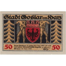 Banknoting Almanya 50 Pfennig 1920 Notgeld-Goslar Şehri. Çil.