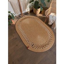 Zeora Home Oval Jüt Hasır Halı Görünümlü Doğal Boho Balkon Banyo Oturma Odası Kapı Önü Paspas