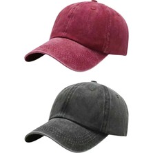 Tezzgelsin Unisex Eskitme Vintage %100 Pamuklu Ayarlanabilir Beyzbol Kep Şapka 2'li Set