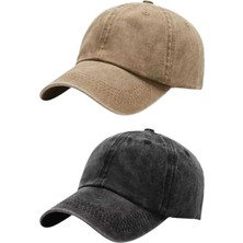 Tezzgelsin Unisex Eskitme Vintage %100 Pamuklu Ayarlanabilir Beyzbol Kep Şapka 2'li Set