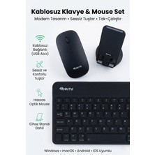 4Berry Kablosuz Klavye Mouse ve Stand Seti + Ayarlanabilir Telefon Standı - Siyah
