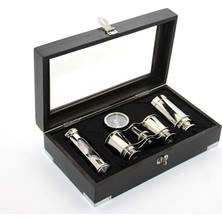 Fun And Market Buğz Ahşap Kutulu Pirinç Dürbün Pusula ve Kum Saati Seti