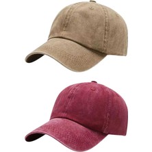 Tezzgelsin Unisex Eskitme Vintage %100 Pamuklu Ayarlanabilir Beyzbol Kep Şapka 2'li Set