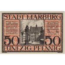 Banknoting Almanya 50 Pfennig 1918 Notgeld-Marburg Şehri. Çil(-)