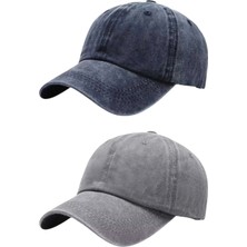 Tezzgelsin Unisex Eskitme Vintage %100 Pamuklu Ayarlanabilir Beyzbol Kep Şapka 2'li Set