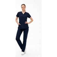 Stilmed Üniforma Lacivert Hemşire ve Doktor Forması Scrubs Takımı Likralı Alt Üst Üniforma Unisex Yarasa Kol