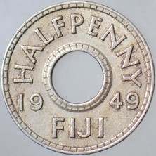 Banknoting Fiji Yarım Penny 1949 Kral 6. George Dönemi. 96.000 Basılmıştır.