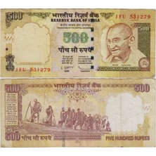 Banknoting Hindistan 500 Rupi 2010 Mahatma Gandhi Tuz Yürüyüşü Temalı. Bir Kaç Iğne Deliği Mevcut Çok Temiz.