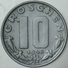 Banknoting Avusturya 10 Groschen 1948 Çinko.