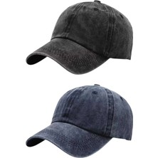 Tezzgelsin Unisex Eskitme Vintage %100 Pamuklu Ayarlanabilir Beyzbol Kep Şapka 2'li Set