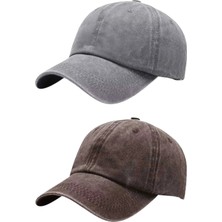 Tezzgelsin Unisex Eskitme Vintage %100 Pamuklu Ayarlanabilir Beyzbol Kep Şapka 2'li Set