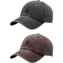 Tezzgelsin Unisex Eskitme Vintage %100 Pamuklu Ayarlanabilir Beyzbol Kep Şapka 2'li Set