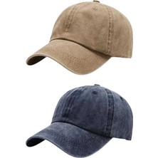 Tezzgelsin Unisex Eskitme Vintage %100 Pamuklu Ayarlanabilir Beyzbol Kep Şapka 2'li Set