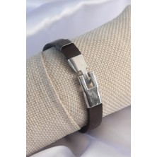 Fun And Market Buğz Kahverengi Deri Model Gümüş Renk Çapa Figür Erkek Bileklik - Buğz