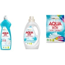 Aquabor Doğal Mineralli Elde Bulaşık + Sıvı Beyaz + 4 kg Renkliler 3 Lü Set
