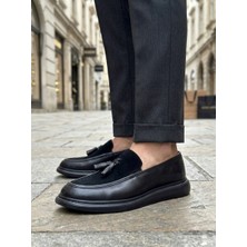 Mirglart BA0005 Yeni Sezon Kalın Tabanlı Siyah Süet Makosen Ayakkabı