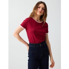 Jimmy Key Bordo %100 Pamuk Bisiklet Yaka Omuzu Detaylı Örme Bluz