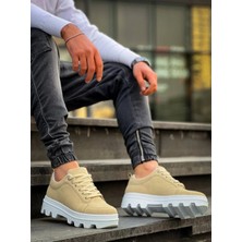 Mirglart KB-056 Kuback Bej Süet Beyaz Yüksek Taban Günlük Spor Ayakkabı