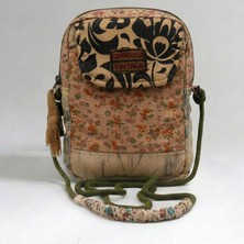 Cappadocia Vintage Kadın Açık Kahverengi Çiçek Desenli Omuz Çantası - Bohem Tarz Mini El ve Telefon Çantası