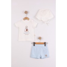 Joy Kids Erkek Çocuk Jakarlı Basic Takım Şapka Hediyeli (6-24AY) (Beyaz-Mavi)