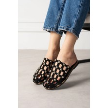 Shoetek Livya Kadın Terlik Pimli Siyah Süet