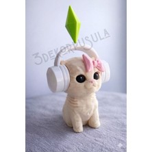 3DekorPusula 17 cm Sims Plumbob Kristalli Kulaklıklı Kedi Figürü - Dans Eden Kedi Masa Üstü Dekorasyon