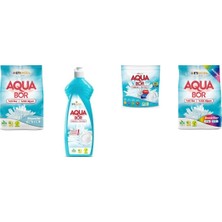 Aquabor Doğal Mineralli 4 kg Beyaz + Elde Bulaşık + Tablet + 4 kg Renkliler 4 Lü Set