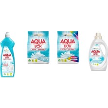 Aquabor Doğal Mineralli Elde Bulaşık + 4 kg Beyaz + 4 kg Renkliler + Sıvı Beyaz 4 Lü Set