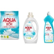 Aquabor Doğal Mineralli 4kg Beyaz + Sıvı Beyaz + Bulaşık Set