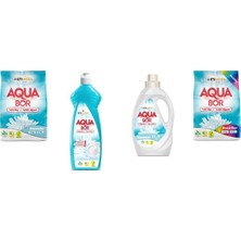 Aquabor Doğal Mineralli 4 kg Beyaz + Elde Bulaşık + Sıvı Beyaz  + 4 kg Renkliler 4 Lü Set