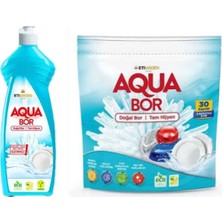 Aquabor Doğal Mineralli Elde Bulaşık Deterjanı +Bulaşık Makinesi Tableti 30 Tablet