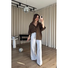 Sue Store Kahve Oversize Modal Kumaş Gömlek
